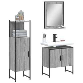 Berkfield Home 3 Piece Bathroom Cabinet Set Grey Sonoma Engineered Wood