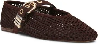 Steve Madden Lela Perforated Mary Jane Flat in Brown Suede at Nordstrom, Size 8.5