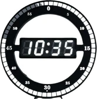 OEM Reloj Digital - Pantalla Led Clara - Dise&ntilde;o Redondo Negro - Para Mesa O Pared - Silencioso Sin Tictac - Para Dormitorio Oficina Interior - 1 Unidad