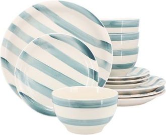 Gibson Home Kenwood Shores 12 Piece Stoneware Dinnerware Set in Blue at Nordstrom
