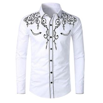 Generic Cowboy Shirt Mens Stylish Western Cowboy Shirt Embroidered Slim Fit Casual Long Sleeve Shirts Mens Wedding Party Shirts for Men