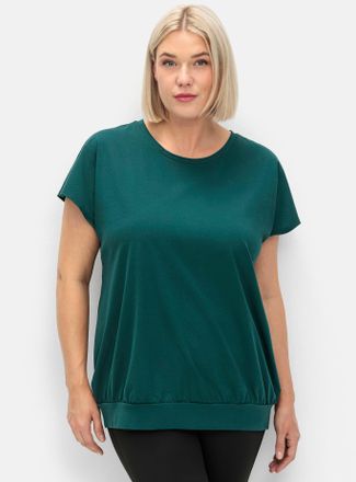 Sheego Funktionsshirt SHEEGO Funktions-Shirt, Damen, Gr. 44/46, blau (petrol), 73% Baumwolle, 27% Polyester, unifarben, Rundhals, Shirts Funktionsshirt