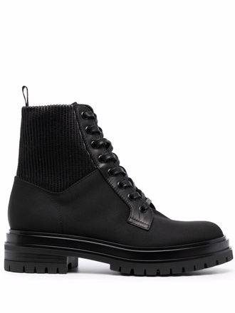 Gianvito Rossi Martis lace-up boots - women - Calf Leather/Calf Leather/Rubber/Fabric/Fabric - 38 - Black