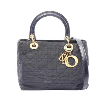 Dior Pre-owned Handbags, female, Blue, Size: ONE SIZE Pre-owned Lady Dior Nylon Patent Leather 2way Handbag
