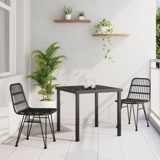 Berkfield Home 3 Piece Garden Dining Set Black Poly Rattan