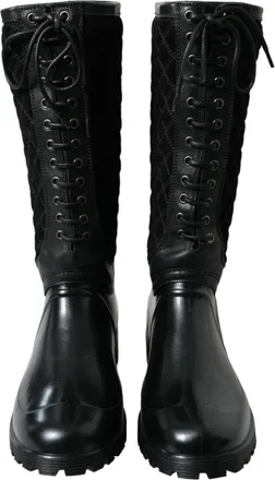 Dolce & Gabbana Black Chioggia Rubber Suede Rain Boots Mens Shoes