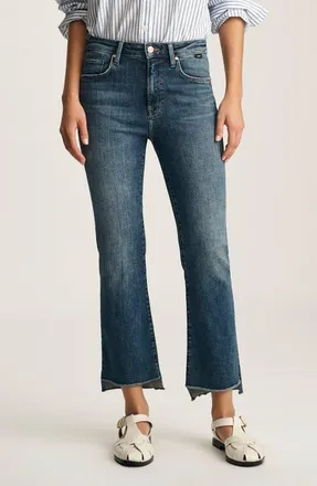 Mavi Anika Raw Hem Mid Rise Crop Flare Jeans in Dark Brushed Flex Bl at Nordstrom, Size 29 X 27