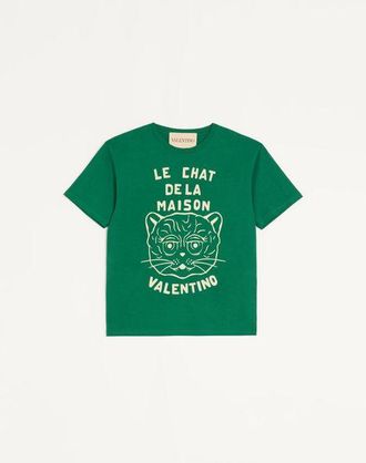 Valentino T-Shirt In Cotone Con Stampa Le Chat De La Maison Uomo VERDE XXL