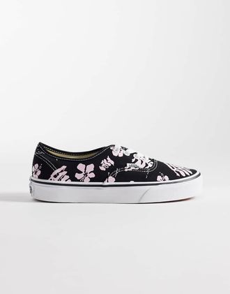 Vans Authentic - Sneakers nere e bianche con stampa di foglie-Nero
