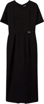 Twinset Milano Gebreid en Cr&ecirc;pe de Chine Jurk - Dames - Casual kleedjes - Zwart - S - Kleedjes