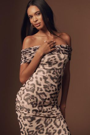 AFRM McCall Off-the-Shoulder Stretch Mesh Maxi Dress