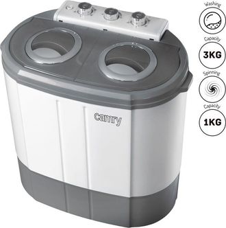 Camry Cr 8052 Mini Lavadora Centrifugadora Port&aacute;til, 3kg Lavado, 2 Compartimentos, Programa Lavado 15m 190 W Blanco/gris