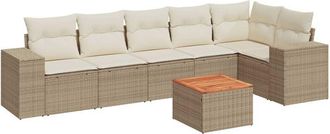 vidaXL Vidaxl - Set Sof&aacute;s De Jard&iacute;n 7 Piezas Y Cojines Rat&aacute;n Sint&eacute;tico Beige