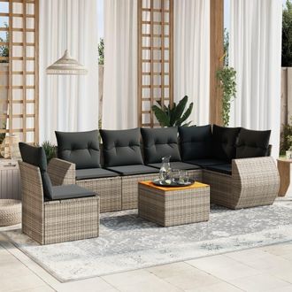 vidaXL Vidaxl - Set De Sof&aacute;s De Jard&iacute;n 7 Piezas Con Cojines Rat&aacute;n Pe Gris
