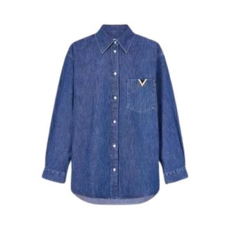 Valentino Denim Shirts, male, Blue, Size: XL VGold Denim Bowling Shirt