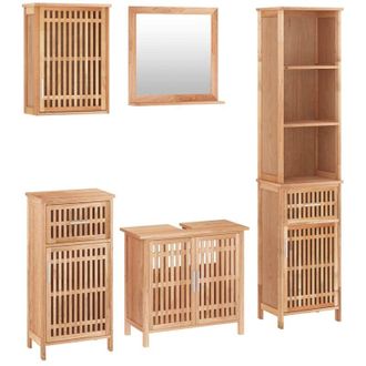 vidaXL Vidaxl - Conjunto De Muebles De Ba&ntilde;o 5 Piezas Madera Maciza De Nogal