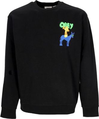 Obey Lichte Crewneck Sweatshirt Zwart Frans Terry - Heren - Sweatshirts - Zwart - XL - Katoen - Hoodies & sweatvesten
