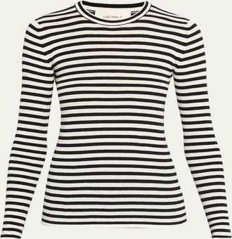 Lisa Yang Vivian Striped Long-Sleeve Cashmere T-Shirt
