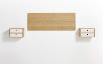 HOGAR 24 Cabecero Acabado Madera + 2 Mesitas Flotantes dos cajones Cera/Blanco