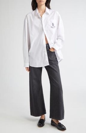 Sporty & Rich Vendome Oversize Cotton Poplin Button-Up Shirt in Open White at Nordstrom Rack, Size Large