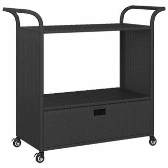 vidaXL Carrito De Bar Con Caj&oacute;n Rat&aacute;n Sint&eacute;tico Negro 100x45x97 Cm Vidaxl