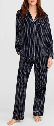 Petite Plume Cotton Twill Long Pajamas in Navy at Nordstrom, Size X-Small