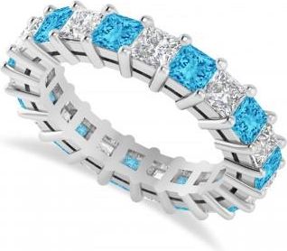 Allurez Princess Diamond & Blue Topaz Wedding Band 14k White Gold (4.18ct)