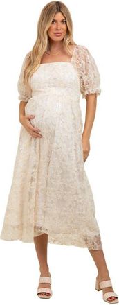 Pinkblush Floral Mesh Overlay Tie Back Midi Dress in Cream at Nordstrom, Size Medium