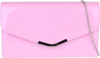 Girly HandBags Womens Glossy Patent Plain Clutch Bag Evening Medium Pink