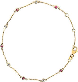 House of Brilliance 14K Yellow Gold Alternating Red Ruby and White Diamond Bezel Station Chain Bracelet at Nordstrom