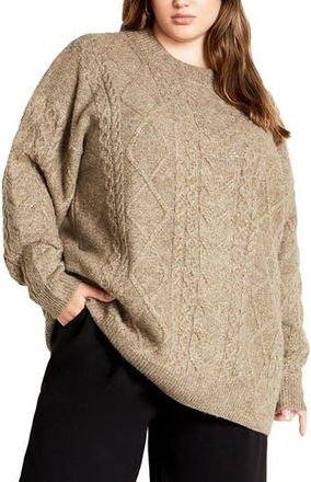 City Chic Jojo Oversize Fisherman Sweater in Biscuit at Nordstrom Rack, Size Xl/22W
