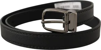 Dolce & Gabbana Black Leather Metal Logo Buckle Mens Belt