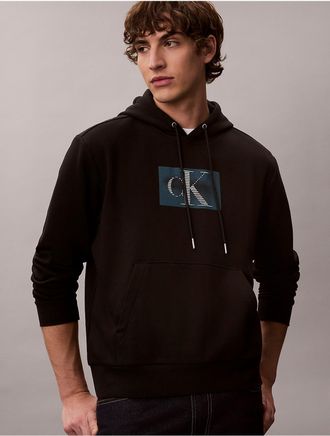 Calvin Klein Jeans Calvin Klein Mens Fleece Metallic Monogram Graphic Hoodie - Black - 2XL