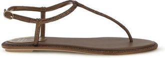 Rene Caovilla Brown Satin Flat Womens Sandals