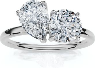 Pompeii3 1 1/2Ct Round and Pear Toi et Moi Diamond Ring 14k Gold or Pt Lab Grown
