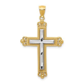 Diamond2Deal 14k Two-tone Gold Cross Pendant
