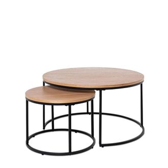 Koketto Home Set mesas centro metal negro y tapa de chapa madera