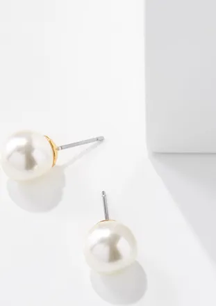 Talbots Classic Pearl Stud Earrings - Ivory Pearl/Gold - 001 Talbots