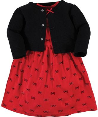 Hudson Baby Quilted Cardigan and Dress in Red Black Bows at Nordstrom, Size 12-18M