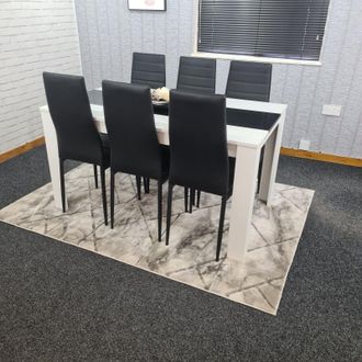 Kosy Koala Kitchen Dining Set for 6 Wooden Dining Table & 6 Padded Chairs in Black | Size: 140 cm x 80 cm