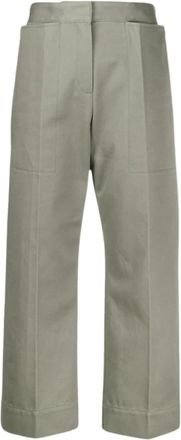 Jacquemus Gestructureerde Katoenen Twill Broek - Dames - Wijde Broeken - Groen - S - Katoen - Broeken