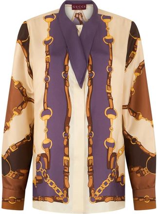 Gucci Shirts, female, Multicolor, Size: L Printed Silk Twill Shirt