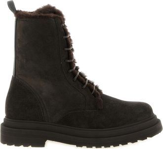 Brunello Cucinelli Brown Calfskin Lace-Up Womens Boots