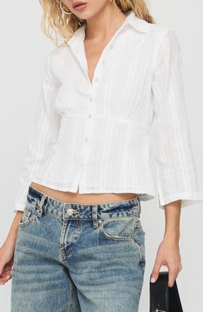 Princess Polly Taelynn Textured Crop Organic Cotton Button-Up Shirt in White at Nordstrom, Size 0