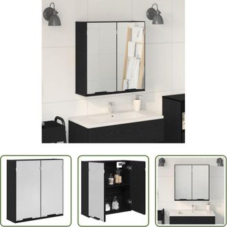 vidaXL Specchio da bagno - Mobiletto per specchio con porta Rovere Nero 64 x 20 x 67 cm