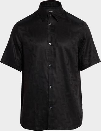Emporio Armani Mens Tonal Chevron Lyocell Short-Sleeve Shirt
