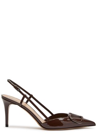 Valentino Garavani Vlogo Signature 90 Patent Leather Slingback Pumps - Brown