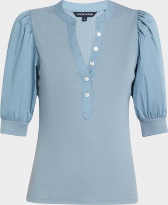 Veronica Beard Coralee Puff Sleeve Button-Front Top