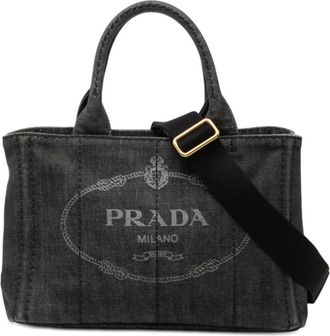 Prada Black Denim Handbag Shoulder Bag Tote Bag (Pre-Owned)