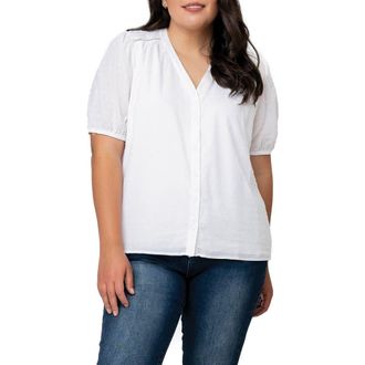 Gibsonlook Puff Sleeve Button Front Pin Dot Blouse in White at Nordstrom Rack, Size X-Small